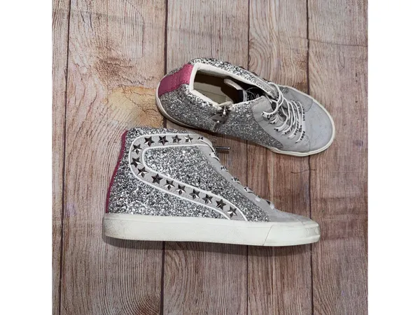 Vintage Havana Glitter High Top Sneakers Women’s Size 8 Silver Sparkle Side Zip - Image 5
