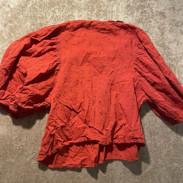 Universal Threads Blouse Womens Large Puff Sleeve Embroidered Burnt Orange Red - Image 3
