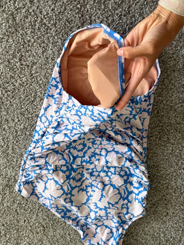 J. Crew One-Shoulder Blue and Cream Floral Swimsuit Tunny Control Flattering - Image 3