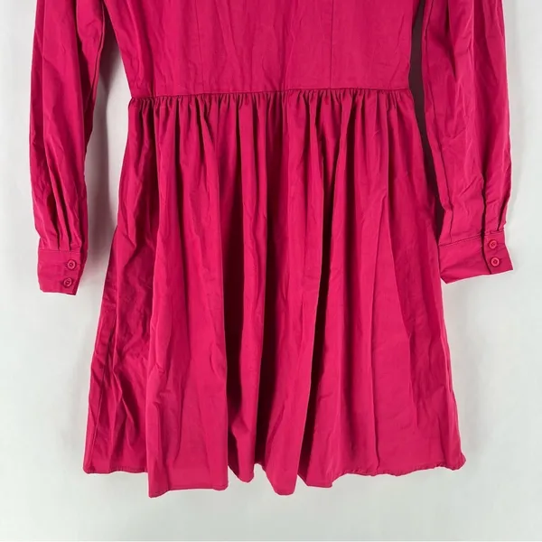 NY&C Pink Cotton Blend Button Front Tie Neck Pleated Fit & Flare Shirt Dress‎ - Image 11