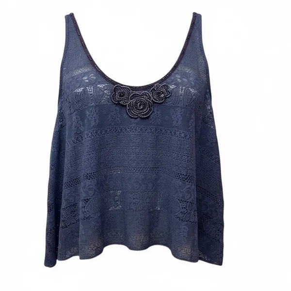 Free People cropped Retro Boho lace tank Blue. Size XS - Image 6