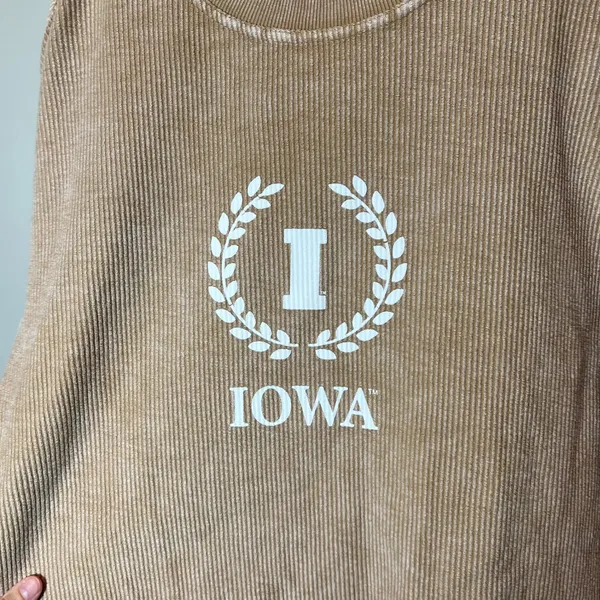 Chicka-d Iowa Hawkeyes Women's Corded Crewneck Sweatshirt Tan Small Oversized - Image 5