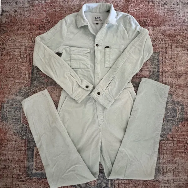 Free People Lee Union-Alls Womens Mint Green Corduroy Jumpsuit Boiler Suit XS - Image 4