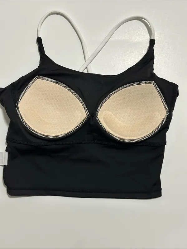 Women's Black Cropped Tank Bralette with White Straps - Image 3
