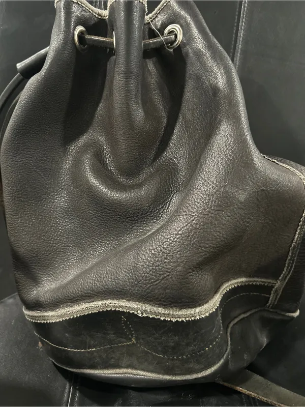 Vintage Rugby Black Leather Drawstring Bucket Bag North America - Image 10
