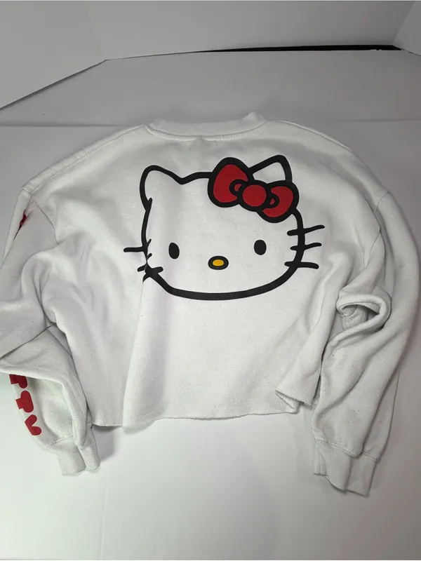 Aeropostale White Cropped Crewneck with Red Hello Kitty Accent - Image 6