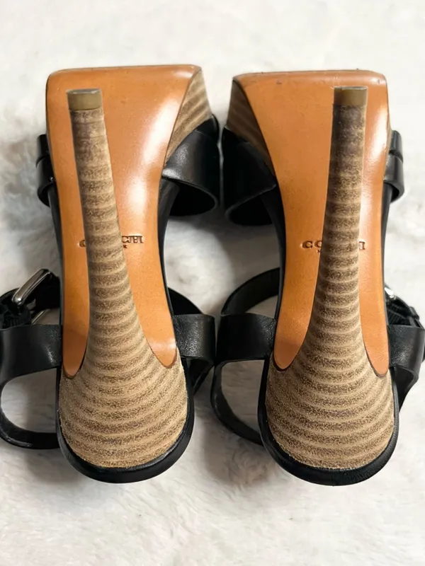 Coach Black Vegan Leather Crisscross Platform Stiletto Heel Dani Sandals Size 6 - Image 14