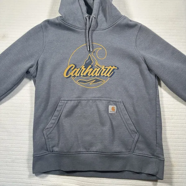 Carhartt Women’s Small Gray Pullover Hoodie Graphic Logo Sweatshirt Cozy Casual - Image 5