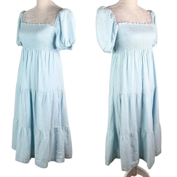 Abercrombie & Fitch Midi Dress XXS Blue Smocked Tiered New - Image 2