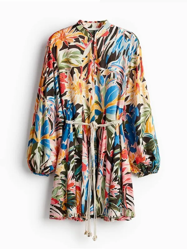 NWT • H&M Tropical Leaf + Floral Mini Tunic Dress - Image 3