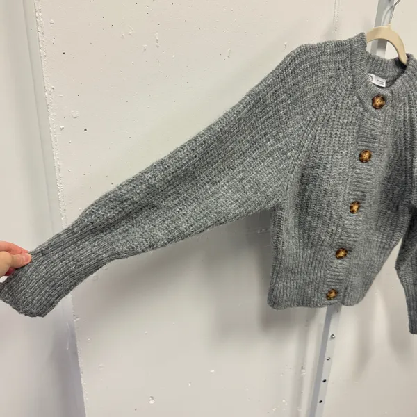 Zara Gray Marl Alpaca Wool Blend Chunky Knit Cropped Cardigan 9598/151 - Image 5