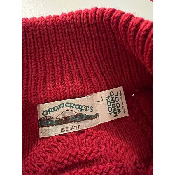 Aran Craft Ireland Red 100% Wool Made in Ireland Cardigan Sweater Size Large - Image 6
