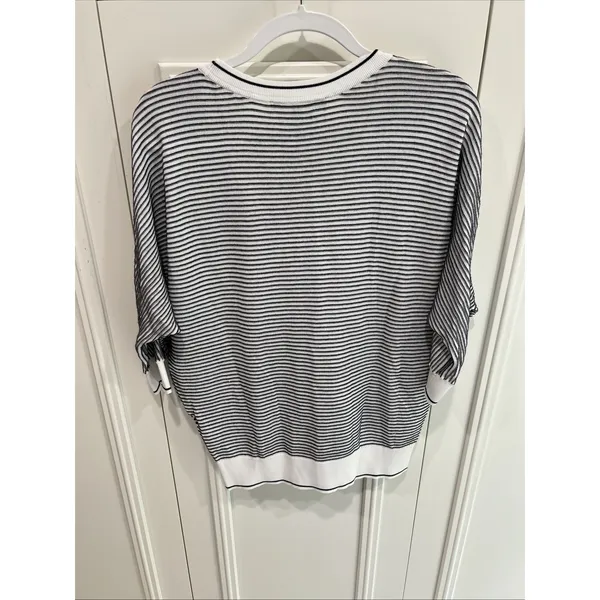White House | Black Market Striped Abstract Floral V Neck Pullover Sweater Size Medium Lightweight - Image 4