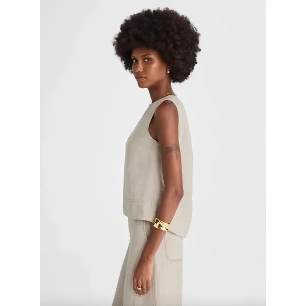 Madewell Linen Pleated Shell Top Sleeveless Minimalist Oat Beige XS NWT - Image 2