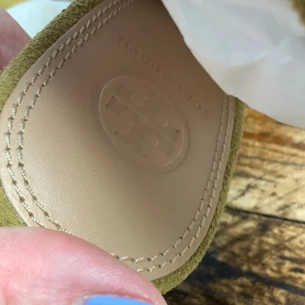 Tory Burch green suede open-toe ankle‎ strap heels size 8 - Image 7