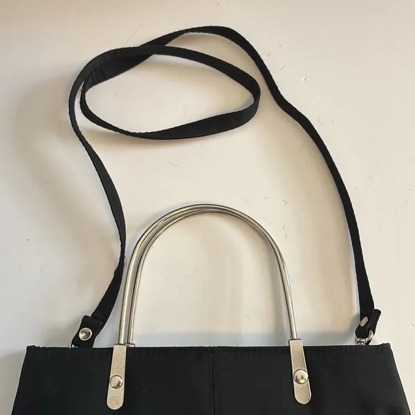BLACK HANDBAG WITH SILVER METAL HANDLES NYLON MATERIAL 4 SILVER STUD DESIGN - Image 3