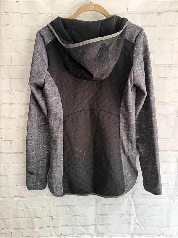 The North Face Women's Quilted Hooded Zip Up Sweatshirt - Black Grey Size Small - Image 4