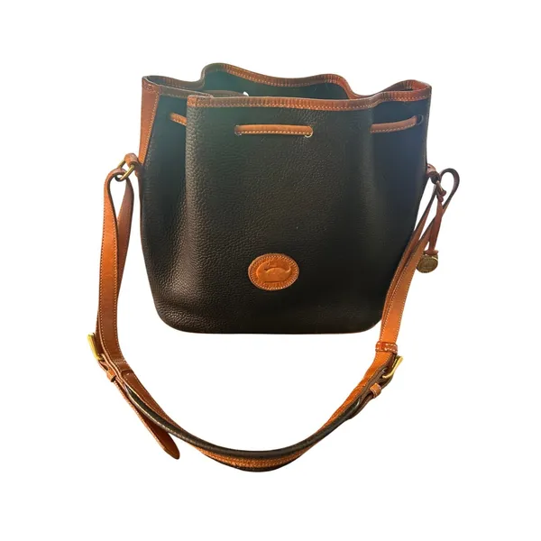 Vintage 90s Dooney & Bourke Bucket Bag Black Pebbled Leather Drawstring Tassel - Image 3