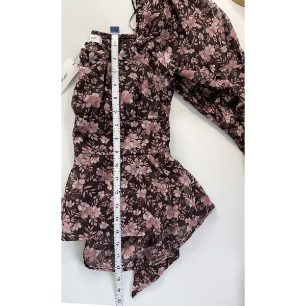 Francescas Brown Pink Floral Tie Back Balloon Sleeve Top Size‎ Small NWT $46 - Image 9