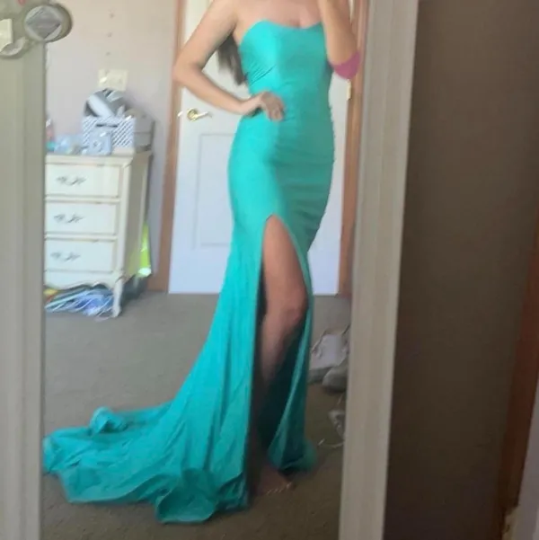 Teal prom dress with train Blue Size M - Image 7