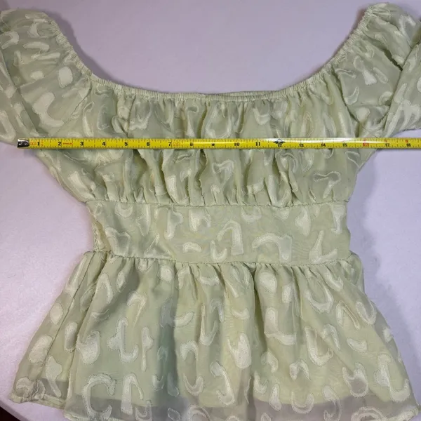 A.CALIN Flying Tomato Sage Green Texture Peplum Top‎ Balloon Sleeve Cottage Core - Image 10