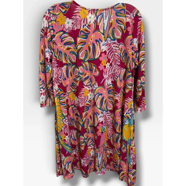 Simply Southern Tropical Parrot Dress Small Pink Palm Leaf Sharkbite Pockets NWT - Image 4