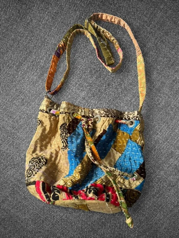 World Market Multicolor Patchwork Drawstring Shoulder Bag - Image 3