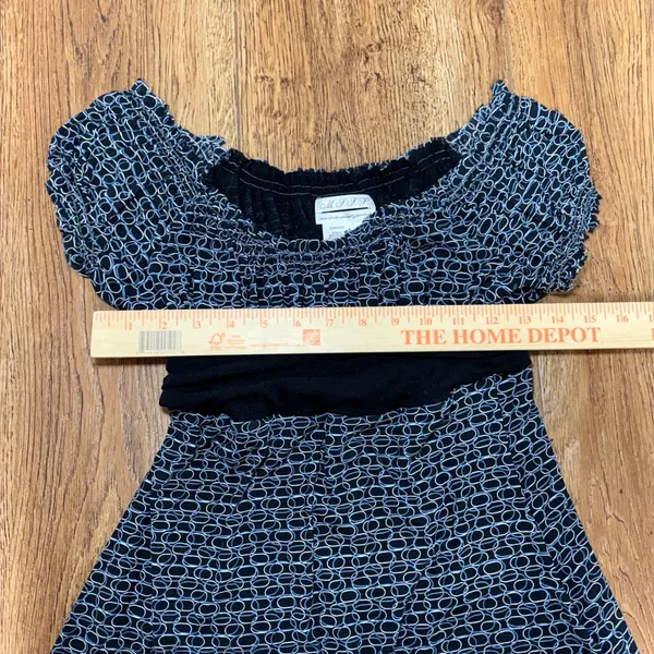 Max Studio Specialty Black Blue Geometric Babydoll Top Women's Small Office Chic - Image 7