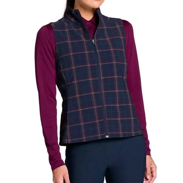 Walter Hagen Clubhouse Reversible Vest Dark Navy Plaid Golf Active Women Medium - Image 7