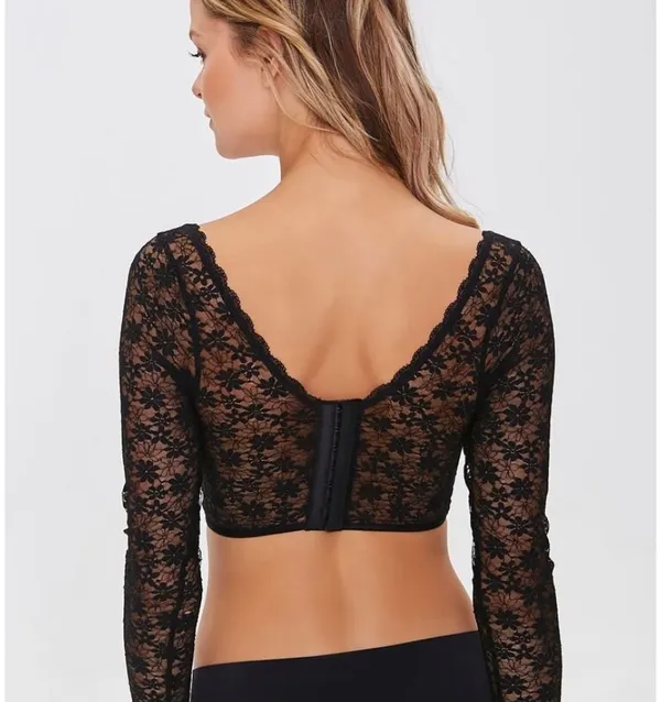 Forever 21 Long Sleeve Black Lace Crop Top - Image 3