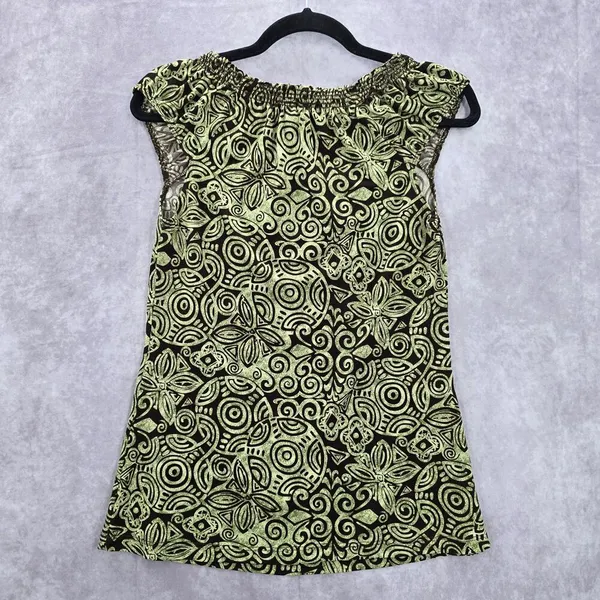 Perseption‎ Concept Brown Green Floral Smock Sleeveless Paisley Swirl Top Small - Image 2