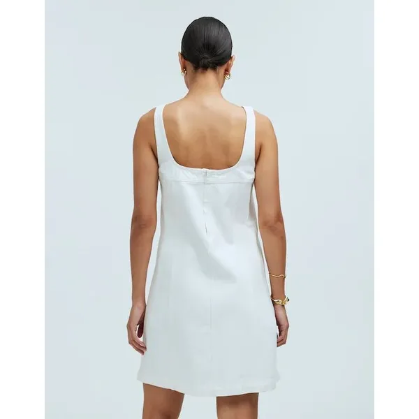 Madewell Denim A-Line Sleeveless‎ Mini Dress Tile White Square Neck Size 12 - Image 3