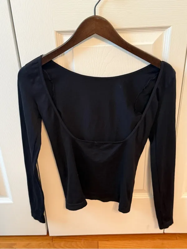 Free People Intimately Low Back Seamless Long Sleeve in Black - Image 3