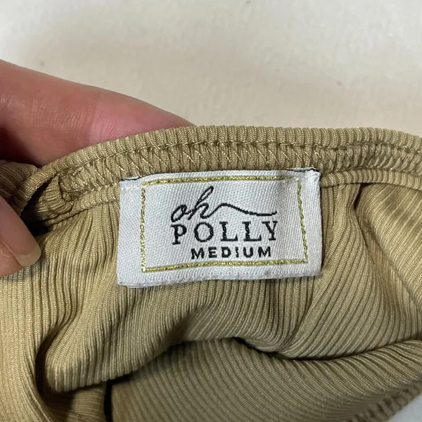 Oh‎ Polly Scoop Neck Ribbed Bikini Top in Khaki Green size Medium - Image 5