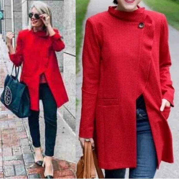 Cabi Celebration Coat in Red Micro Houndstooth Size S Blazer Jacket Style #3546 - Image 2