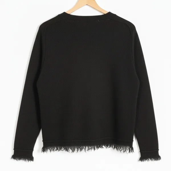 Free People Fringed V-Neck Solid Knit Sweater Black Boho Raw Edge Size S - Image 6