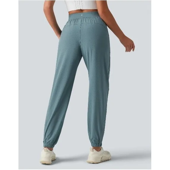 Halara Women's Sz XS High Waist Eyelet 2-in-1 Zip Hem Running Joggers Stone Blue - Image 3