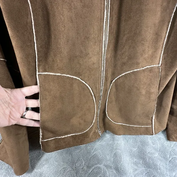 St Johns Bay Faux Suede Ranchers Jacket Womens Large Brown Soft Shearling 2 Tone - Image 4