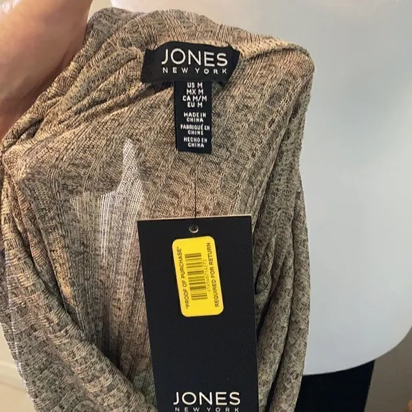 Jones New York NWT szM long sleeve heathered grey tan cowl neck high low tunic - Image 14