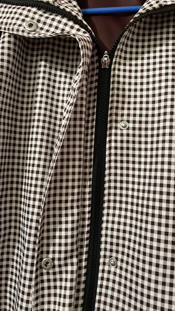 Amazon Women Gingham Zipper Bomber Jacket Stand Collar Long Sleeve Jacket Cropped Outwear with Pockets - Image 7