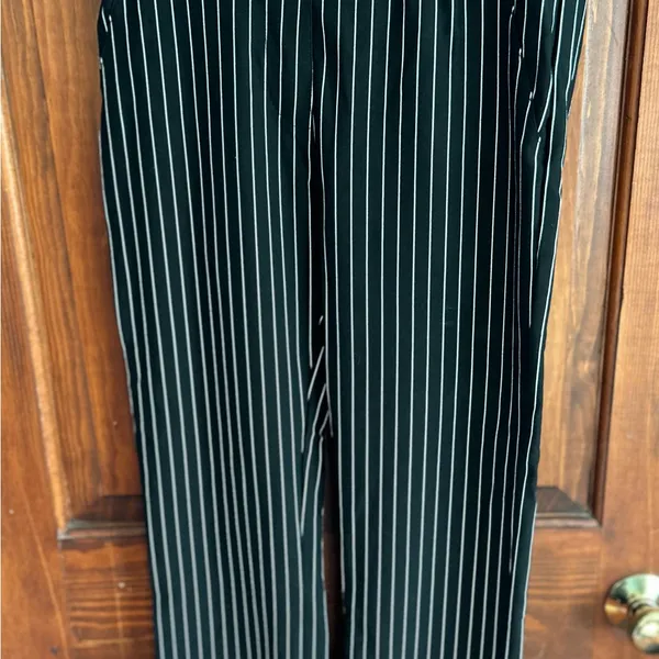 Yogipace Black and White Striped Women's Pants work/yoga pull on straight leg - Image 2