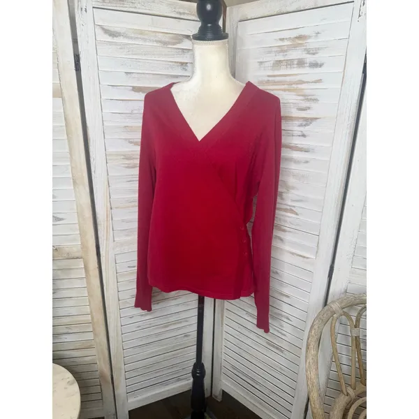 CABI Women's Medium Ballet Wrap Cardigan Sweater Red Cotton Angora Rabbit Hair - Image 6