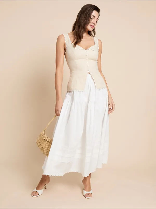 NWT Few Moda Beth Skirt size 0 o.p.t white cotton eyelet maxi midi skirt - Image 5