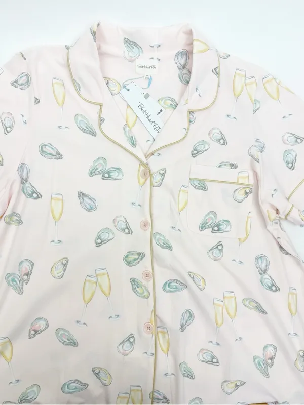 BedHead PJs X Anthropologie Classic Jersey 2 Piece Pajama Set Oysters Champagne - Image 4