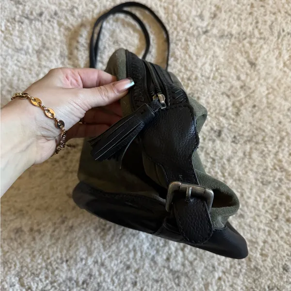 Free People‎ Serena Suede Slouchy Backpack One Size Forest Green - Image 4