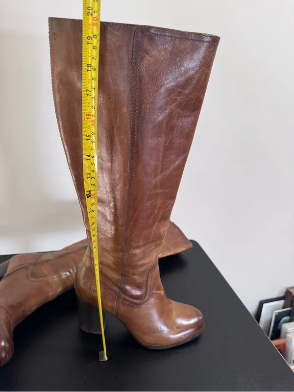 Frye Parker Tall Cognac Brown Leather Mid-Heel Knee Boots - Image 12