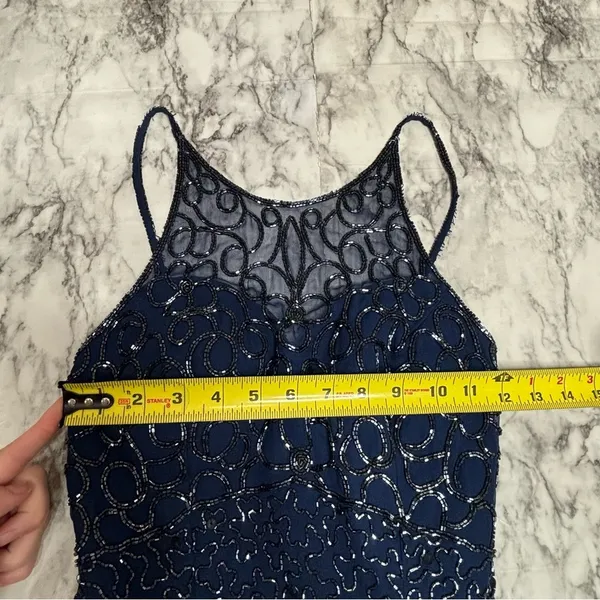 Andretta Donatello Cobalt Blue Vintage Beaded 100% Silk Gown Prom size small - Image 12