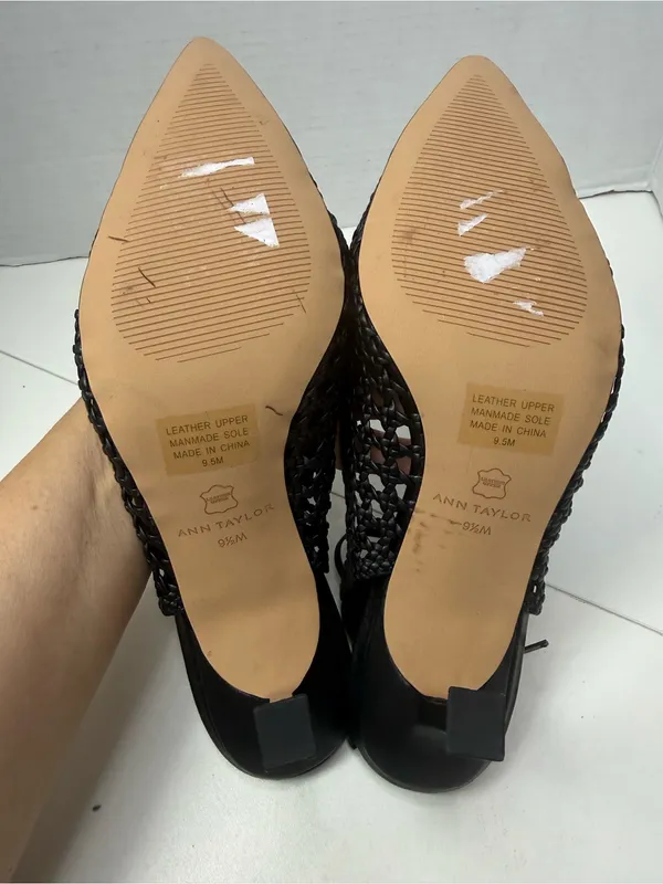 Ann Taylor Black Woven Leather Pointed Toe Slingback Heels Size 9.5 - Image 5