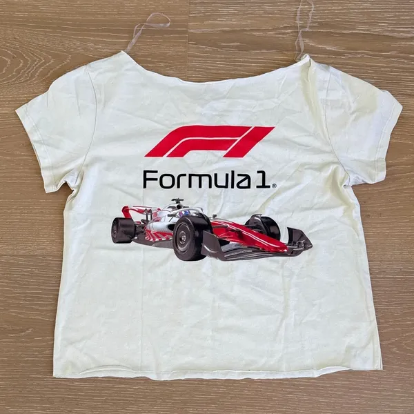 Aeropostale Formula 1 Graphic Tee Off Shoulder Car Size S White Red Black - Image 3
