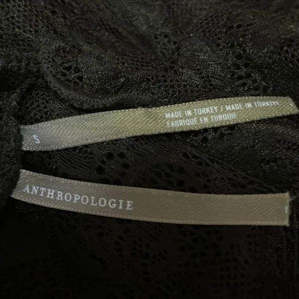 Anthropologie Black Floral Lace Long Sleeve Sheer See Trough Blouse Top Size S - Image 4